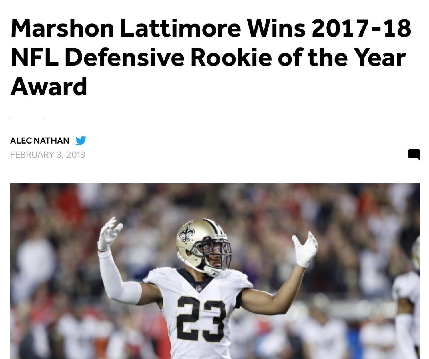 Marshon Lattimore, New Orleans Saints CB, NFL and PFF stats